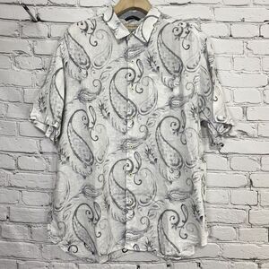Tommy Bahama Mens‎ Linen Reverse Print Button Down Paisley Shirt Size XL T36879